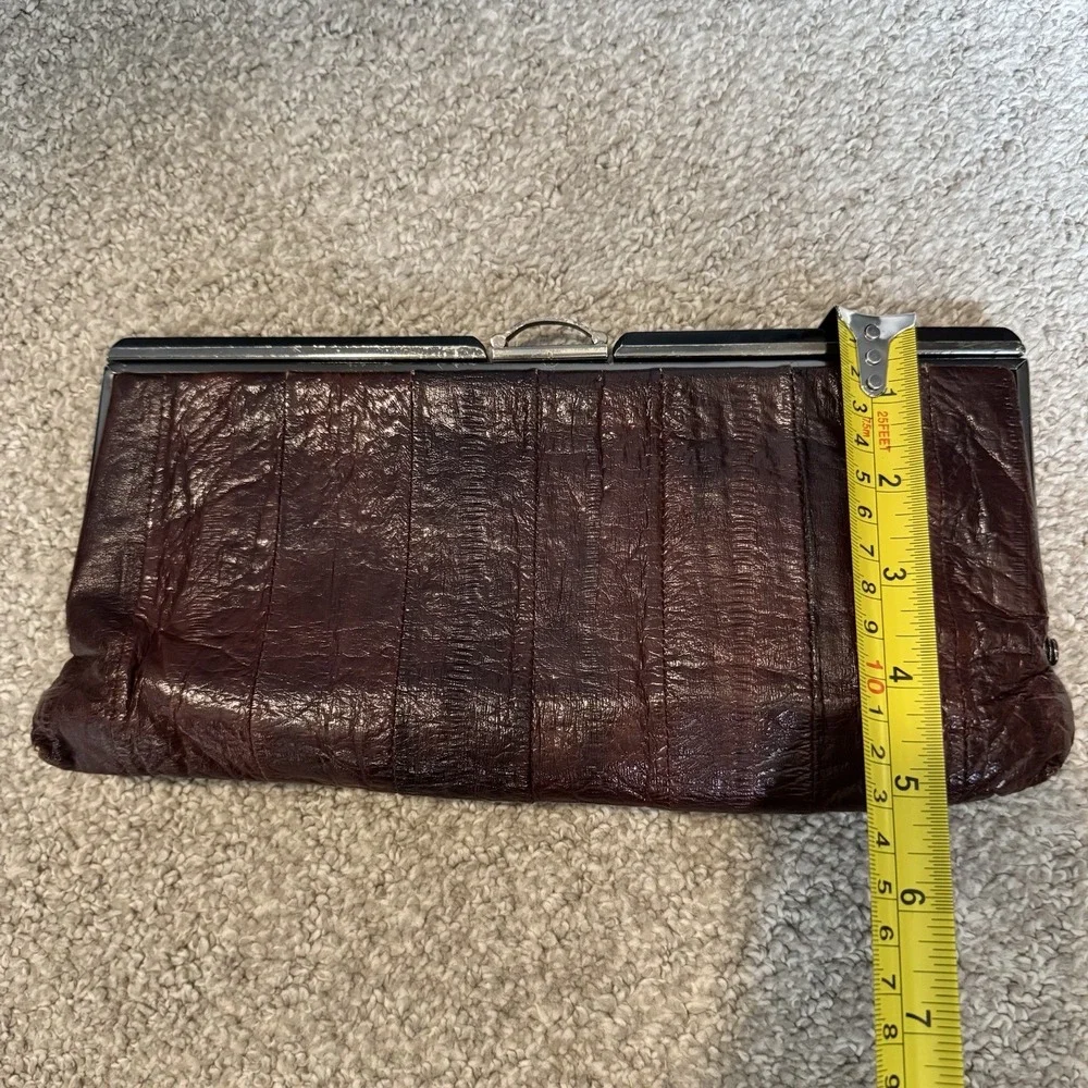Vintage Genuine EEL SKIN Brown Kiss Lock Clutch Purse
